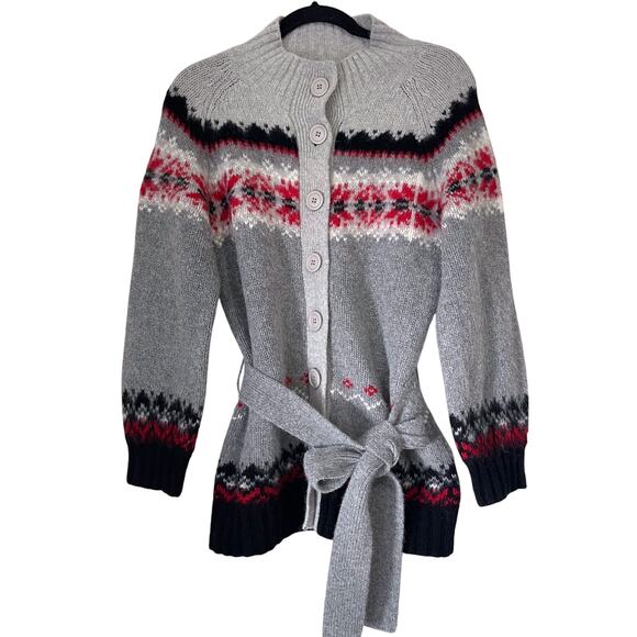 GREATPLAINS Lambswool Angora Fair Isle Snowflakes Cardigan in Multi Size L - Picture 2 of 15